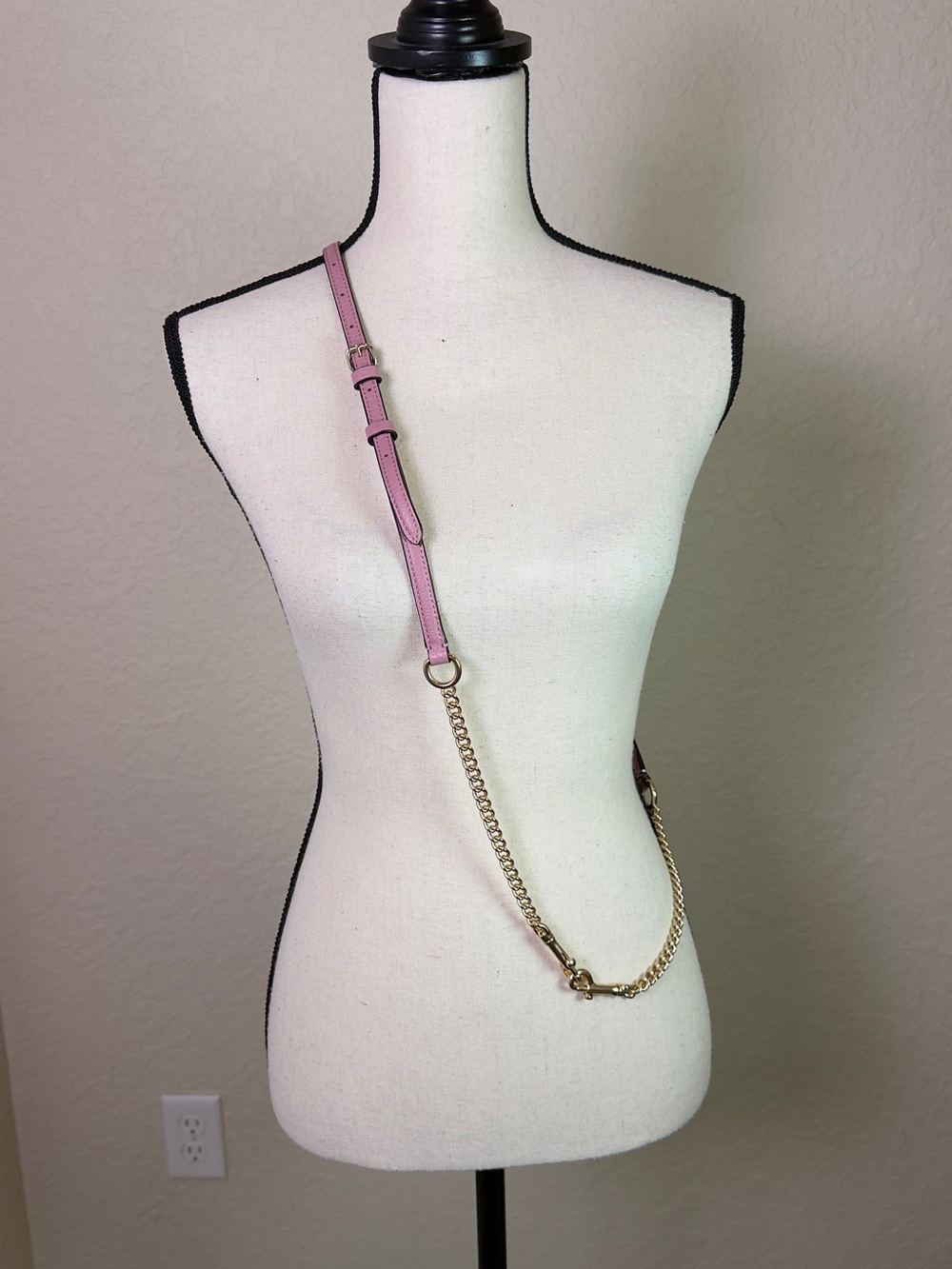 Coach replacement Leather and Chain Crossbody Strap Light Pink with Gold Chain